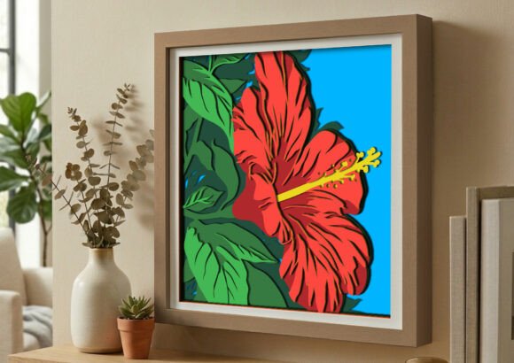 Blooming Red Hibiscus Flower Shadow Box: A Dimensional Art Experience for Makers and Decor Enthusiasts