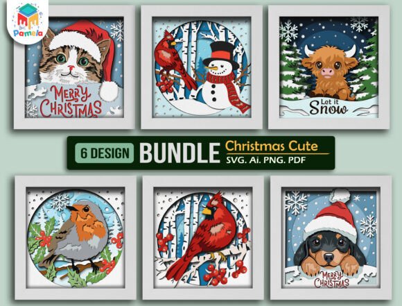 Christmas Cute Shadow Box SVG Bundle