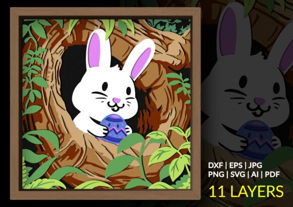 Easter Bunny in Tree Hollow Shadow Box