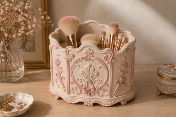 Elegant Rococo Makeup Brush Holder STL: A Fusion of Beauty and Functionality