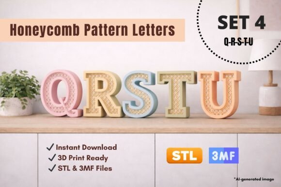 Honeycomb Pattern Letters SET 4: Stylish 3D Alphabet for Decorative Projects