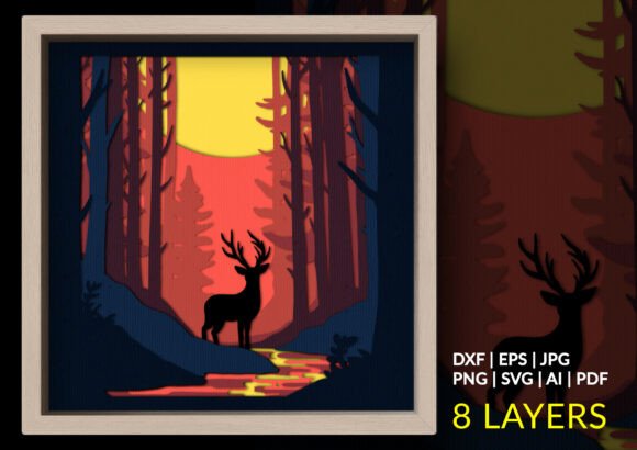 Sunset Deer Forest Shadow Box: A Tranquil Escape in Papercraft