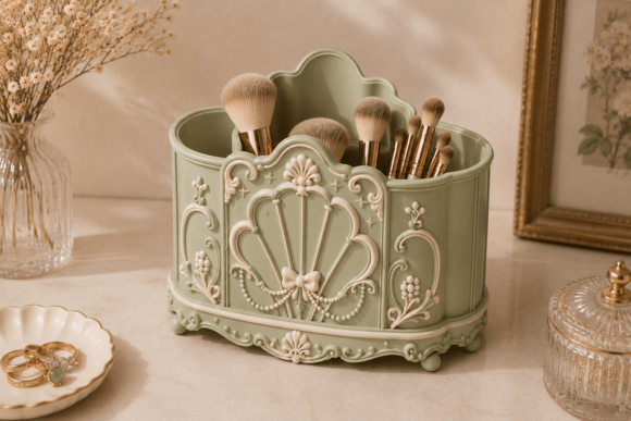 Vintage Rococo Makeup Brush Holder STL: Blending Aesthetic Appeal with Strategic Organization